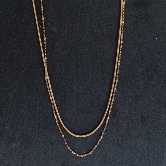 DOUBLE Layer Gold Chain Necklace Non-tarnish Waterproof snake Chain BEAUTIFUL - Picture 1 of 13